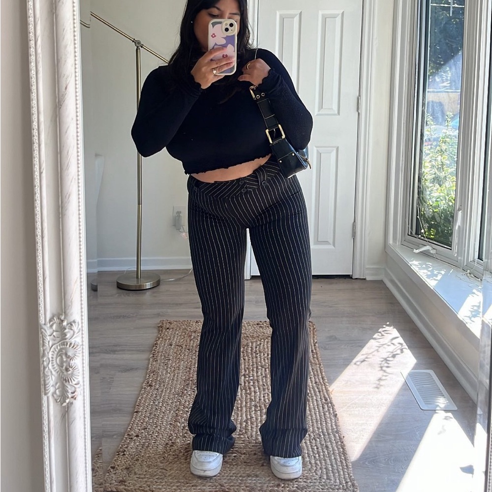y2k low waist pinstriped dress pants